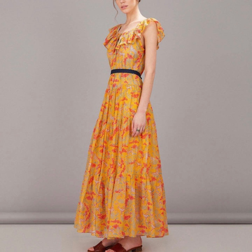 SALONI Jemma Silk Cotton Jungle Print Tiered Ruffle Maxi Dress